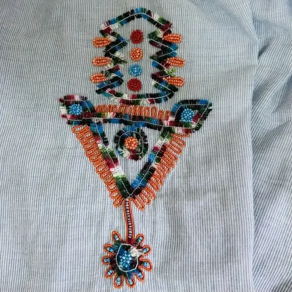 Anthropologie Velvet Graham & Spencer Top Women's Small Blue Boho Striped Shirt - Picture 5 of 10